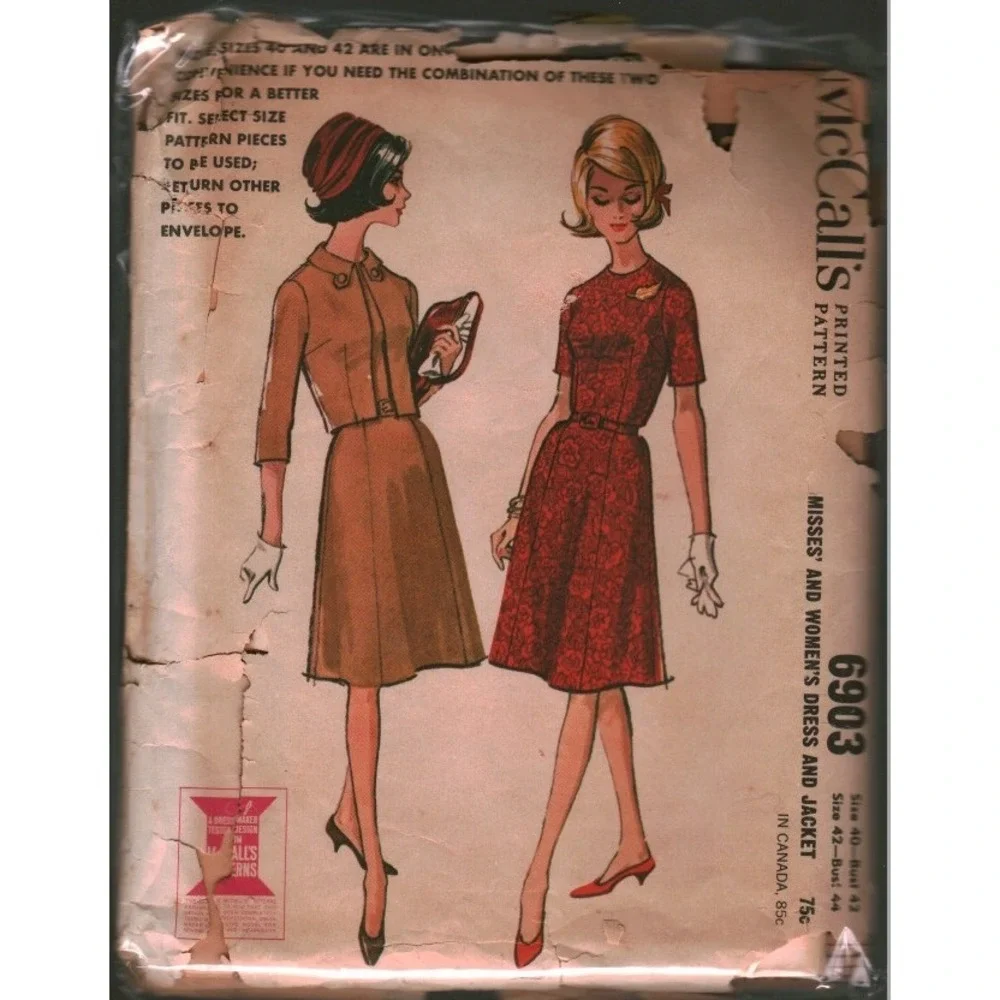 Vintage 1963 McCalls 6903 Dress and Jacket Sewing Pattern Size 40 42 Bust 42 44